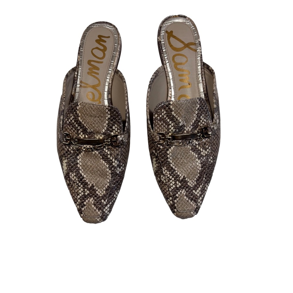 Sam Edelman Evelan Chain Mule Loafer Snake Print Leather US 8 EUR 38 Gold